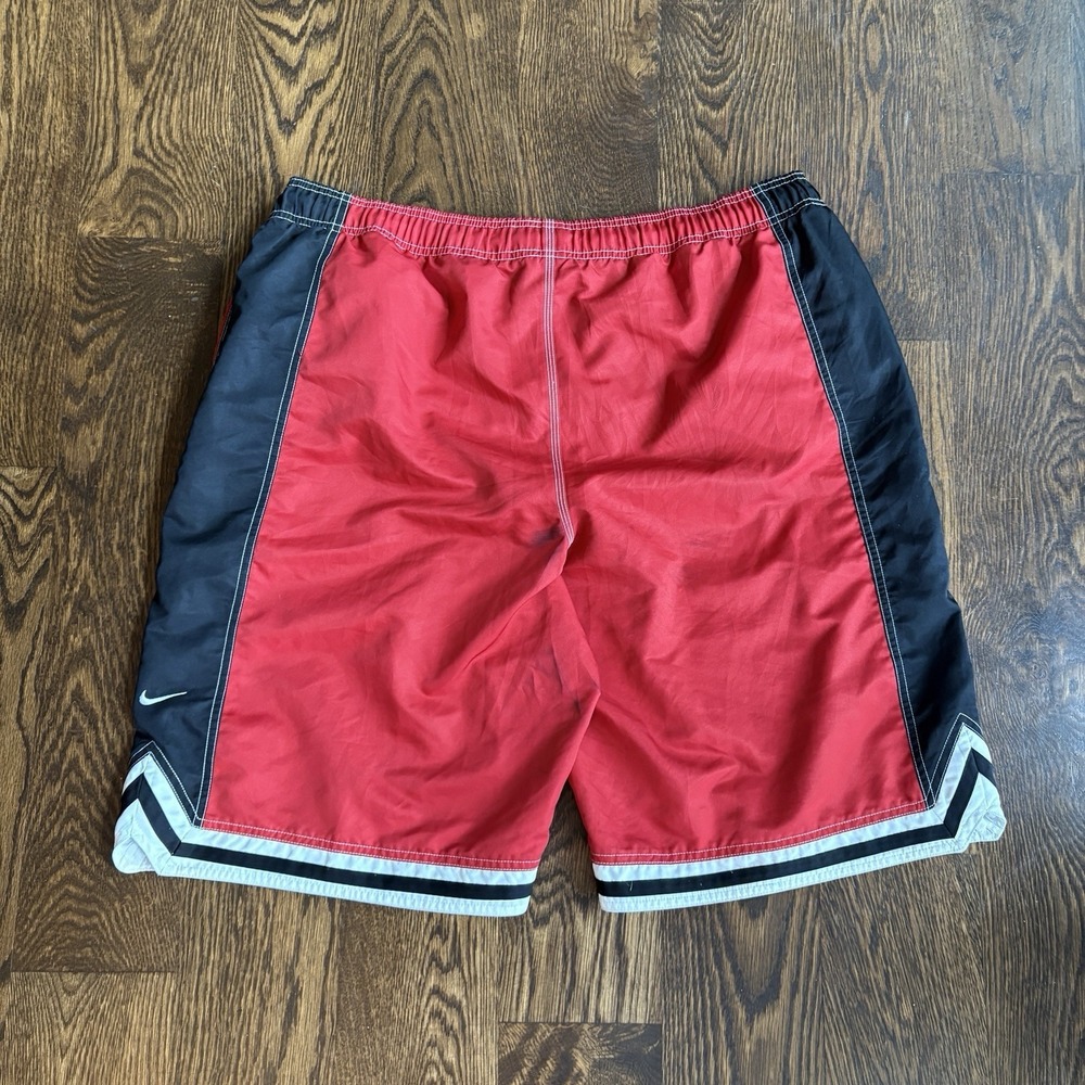 Vintage 00s Nike Board Shorts Swim Trunks Red Black Y2K Mesh Lined Mens XL Surf